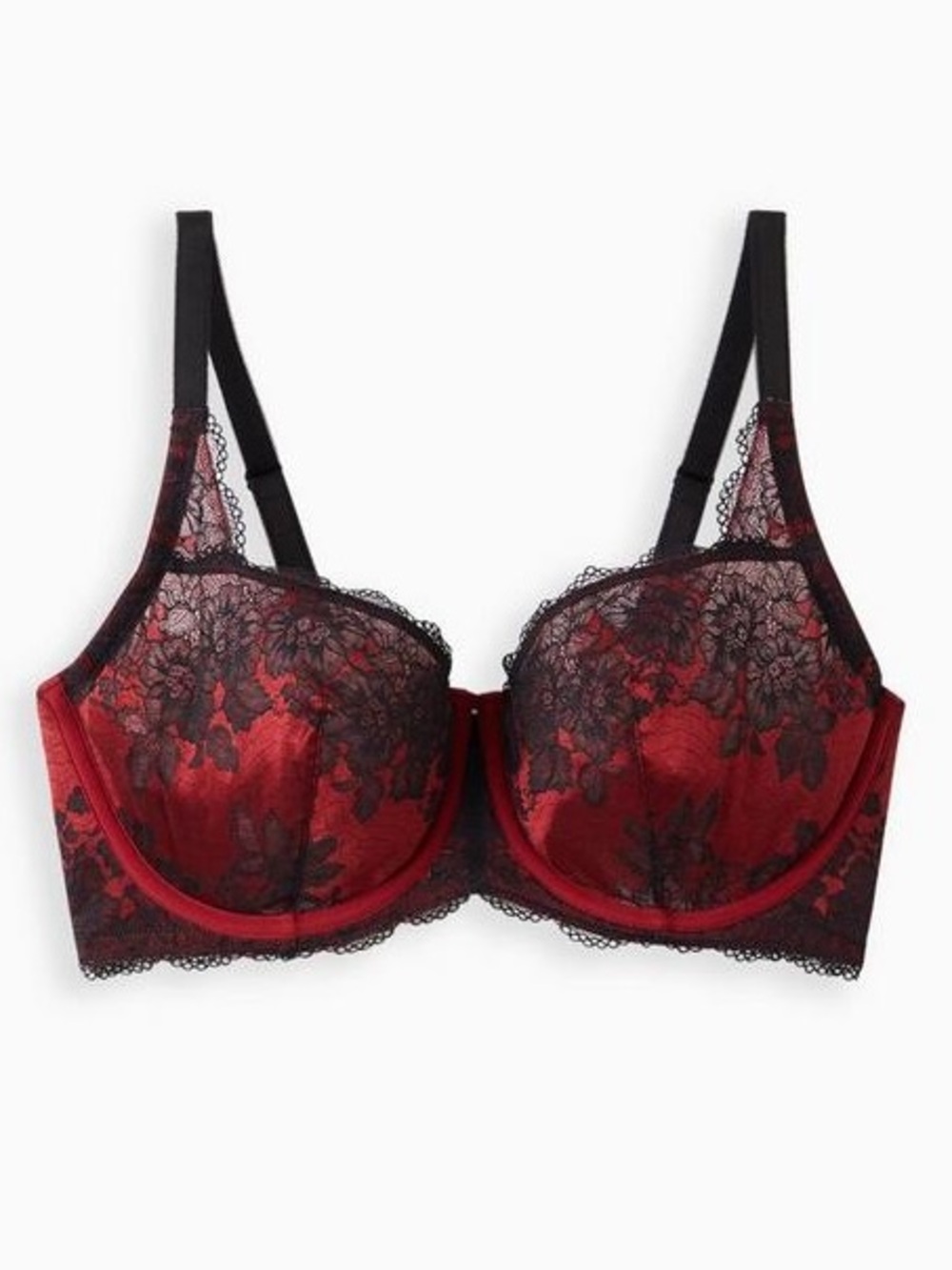 TORRID CURVE 44C Red & Black Lace Balconette Bra Underwire Adjustable Straps
